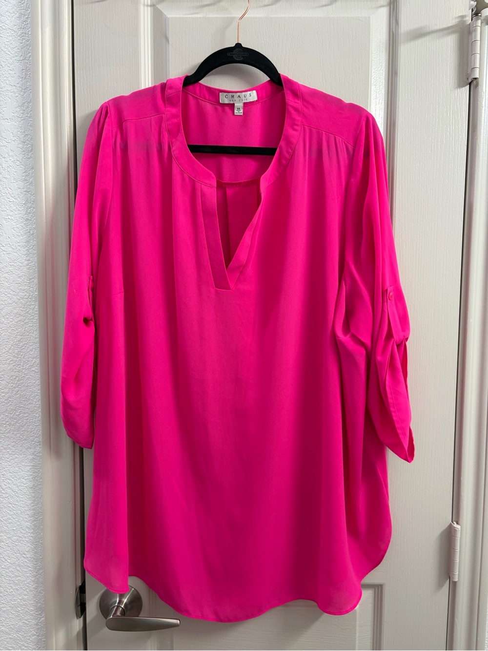 Chaus Women's Hot Pink Split V-Neck Tunic